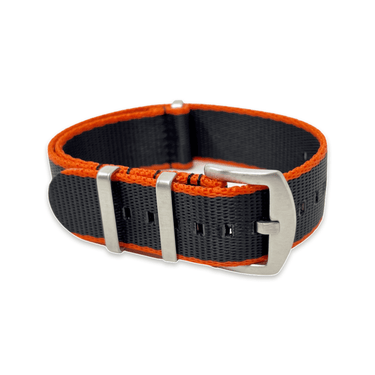 Premium Thick Woven Military Style Watch Strap - Black & Orange